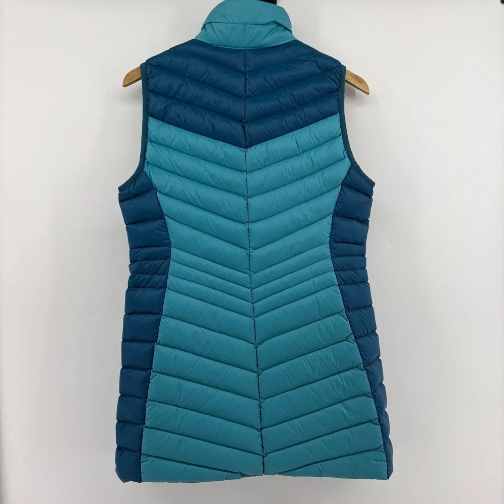 Lands' End‎ Womens XS Down Puffer Vest Blue Chevron Full Zip Outerwear NWOT